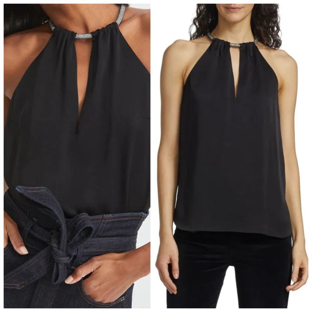 Veronica Beard The Kusumi Silver Crystal Collar Sleeveless Top Sz 0 NWT 398